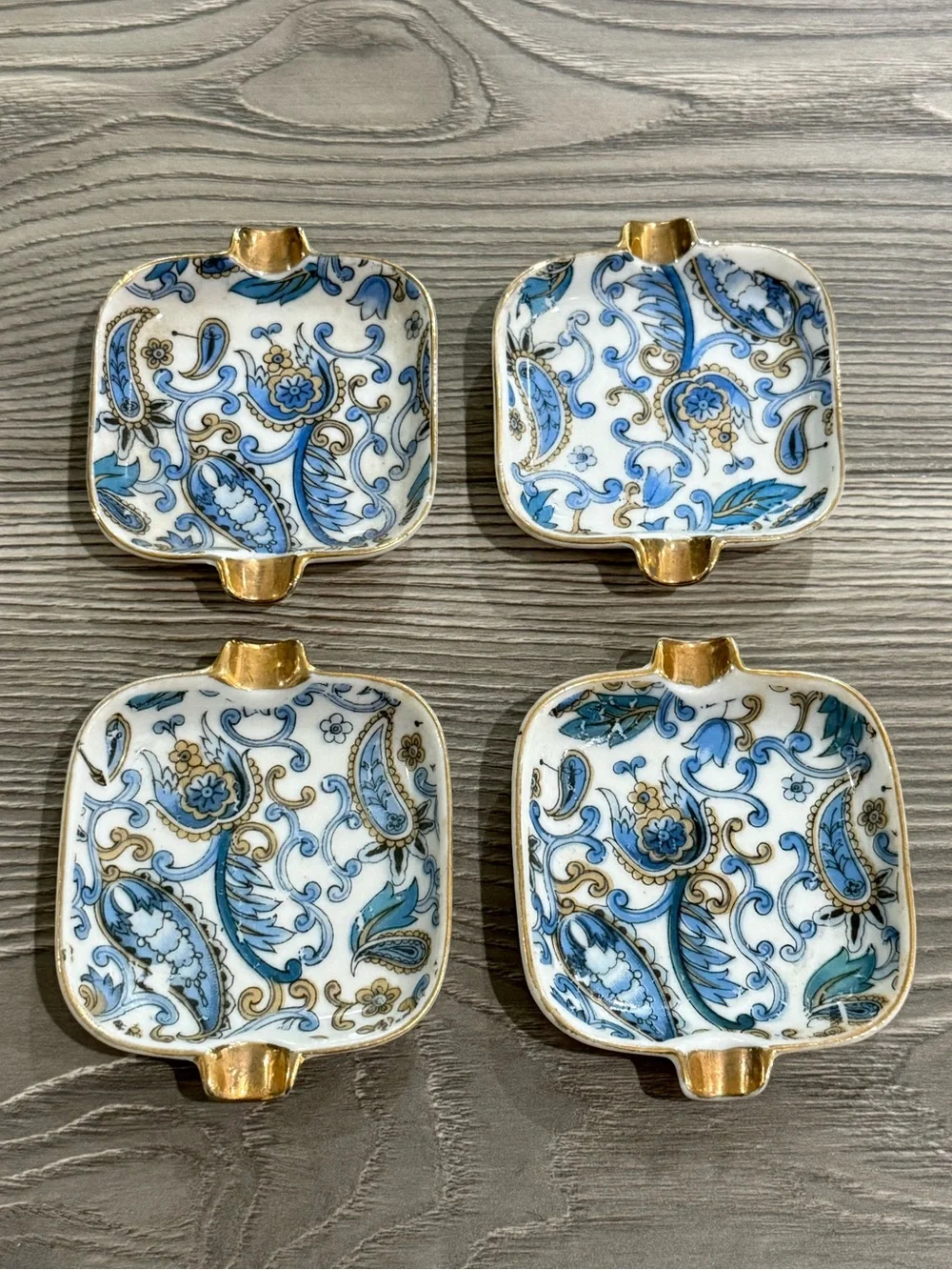 Blue Paisley Gold-Trim Decorative Trinket Dish Set